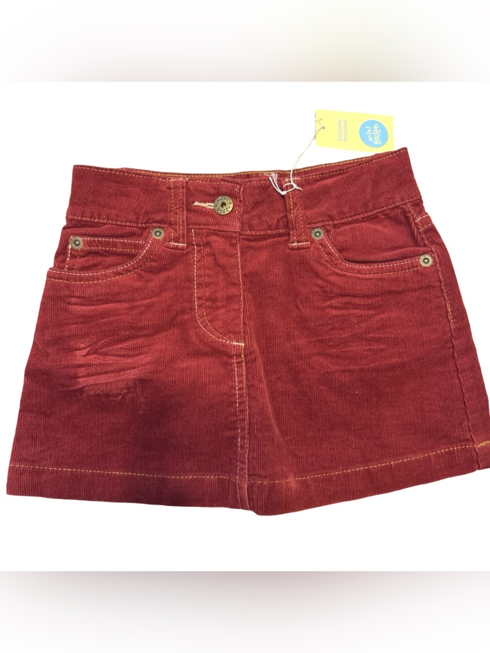 Mini Boden Girls Burgundy Skirt Size 3-4 Years Heart Pocket Adjustable Waist NWT